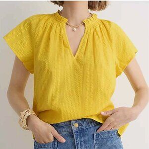 J.Crew Flutter-sleeve V-neck top in cotton dobby, Size XXS